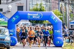 Racers begin running  at the Artful Dash 5K Run/Walk on the Karl Stirner Arts Trail in Easton, Pennsylvania.