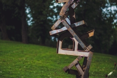 A sculpture of metal letters jumbled together on the Karl Stirner Arts Trail in Easton, Pennsylvania