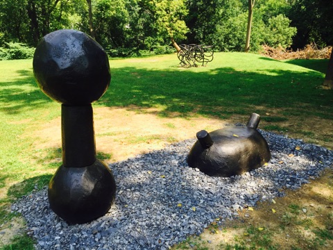 The two-piece metal sculpture Jack and Jill on the Karl Stirner Arts Trail