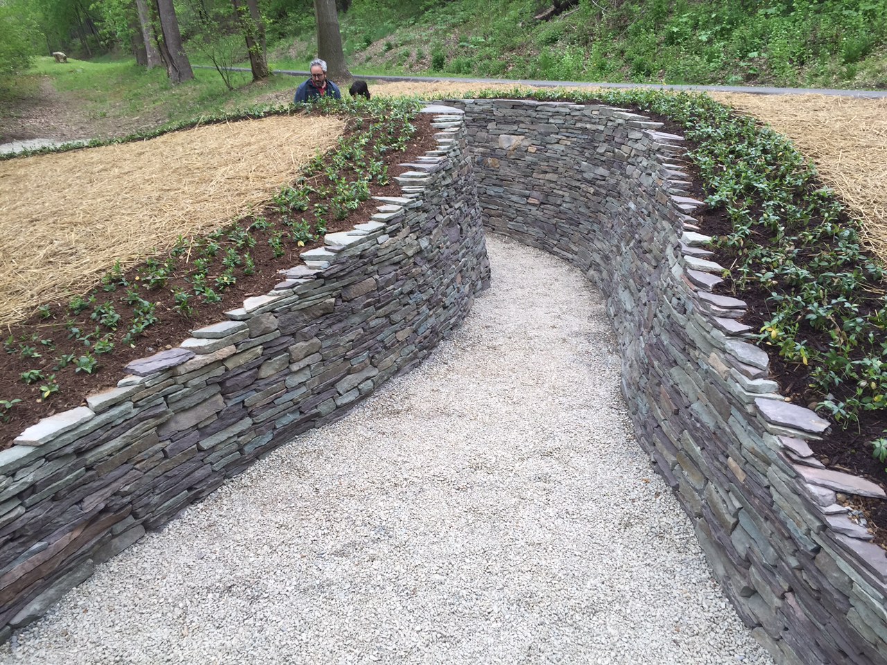 The Water Way installation by Paul Deery using crushed and found stones on the Karl Stirner Arts Trail