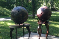 The metal sculpture Nitrogen and Hydrogen on the Karl Stirner Arts Trail