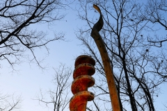 The Nobori sculpture The Bushkill Curtain installation dips into Bushkill Creek on the Karl Stirner Arts Trail