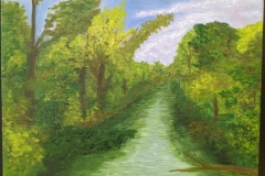 A plein air painting of trees and water by Sophia Kosednar