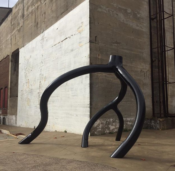 A closeup image of Black Steel Root by Steve Tobin on the Karl Stirner Arts Trail