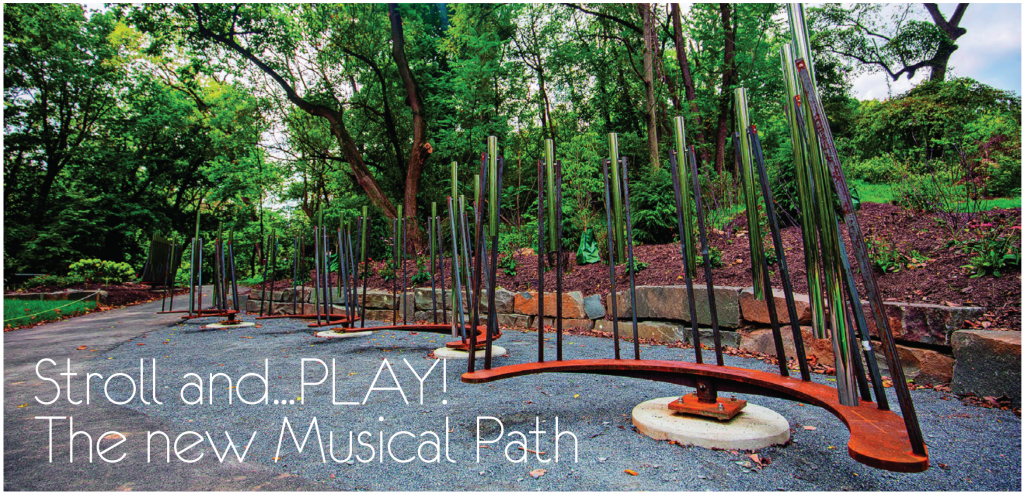 Four sets of vertical metal rods comrprise the Musical Path on the Karl Stirner Arts Trail in Easton, Pennsylvania