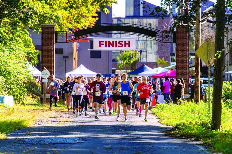 Runners start competing in the Artful Dash at the Karl Stirner Arts Trail in Easton, Pennsylvania.