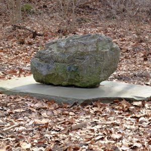 A stromatolite rock is one of the five pieces in the art project called Upriver by Heidi Wiren Bartlett on the Karl Stirner Arts Trail in Easton, Pennsylvania.