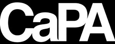A graphic with the letter CaPA, white letters on a black background