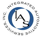 Integrated Automotive Services logo comprised of those words in a circle around the initials IAS and two blue curves