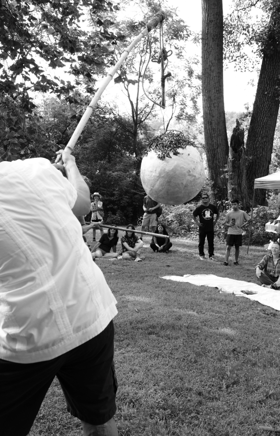 Someone holds a piñata during the LaJiraGira community picnic on the Karl Stirner Arts Trail in Easton, Pennsylvania.
